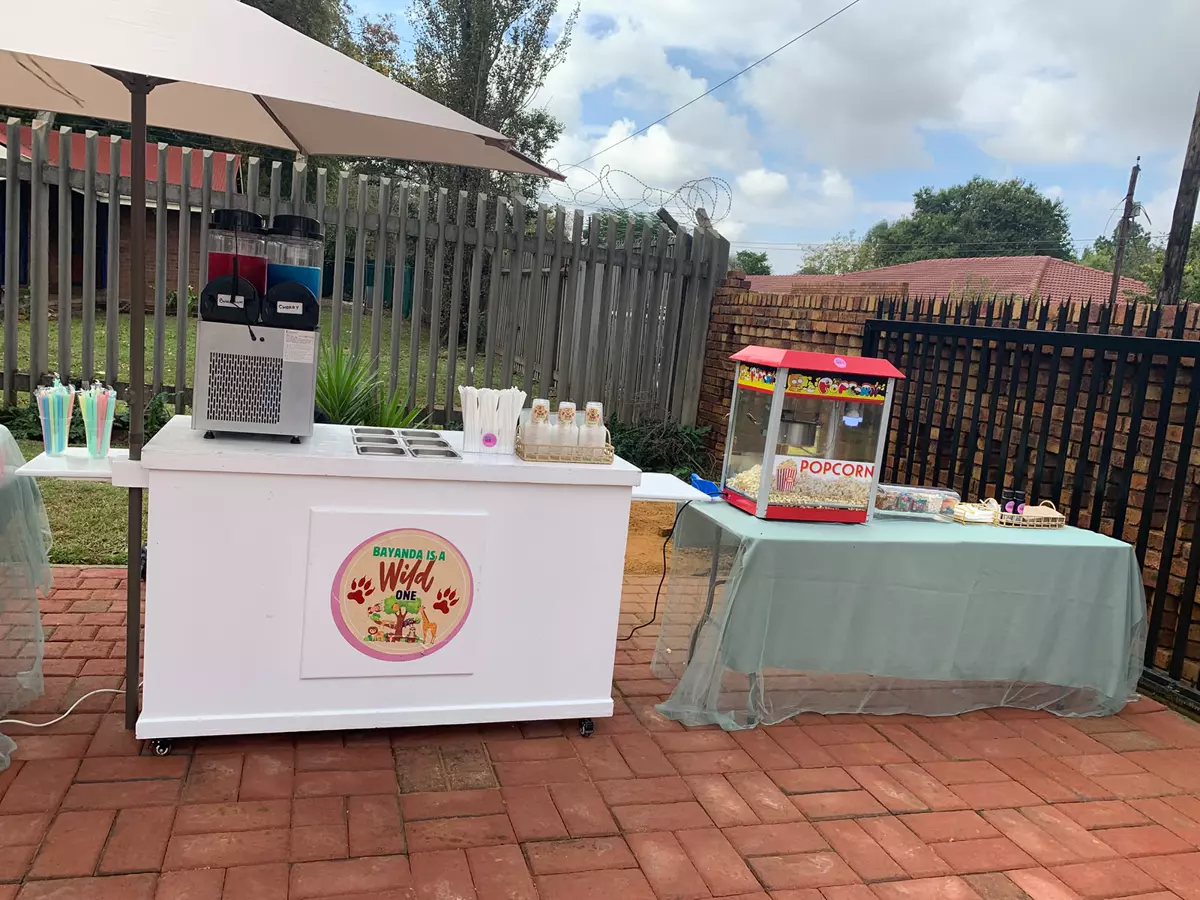 Slush and popcorn set up for a birthday party